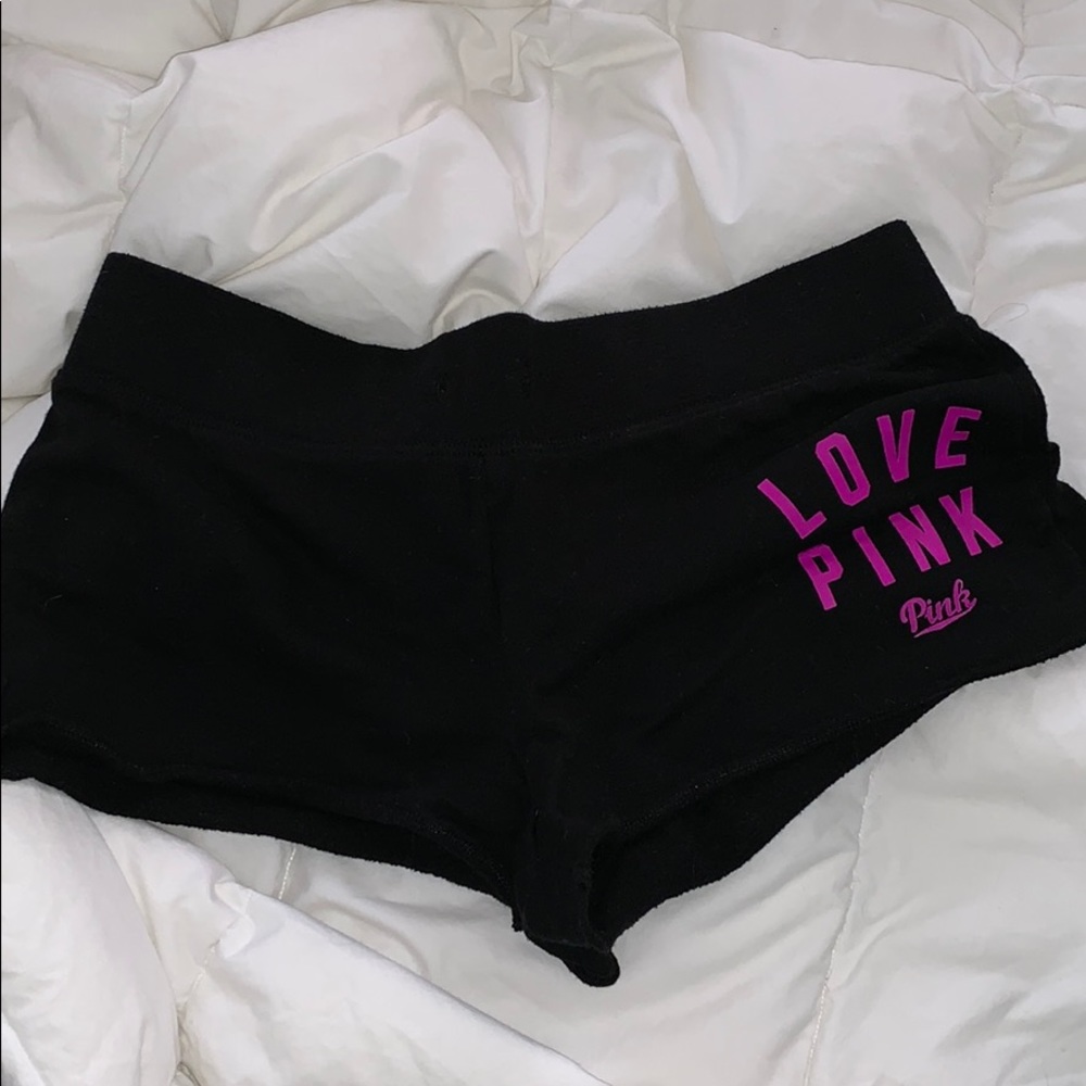 Black shorts with bright pink lettering!!! VS PINK